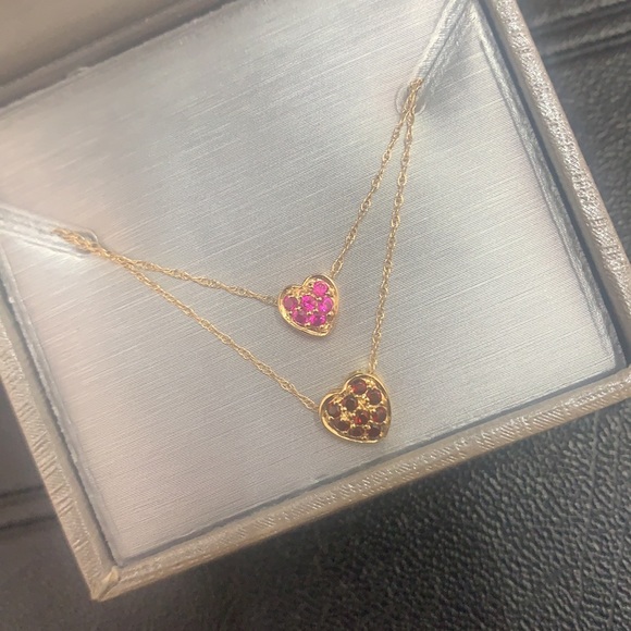 Double heart 14k yellow gold necklace - Picture 7 of 7